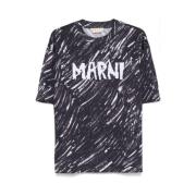 Marni Abstrakt Mönster Print Crew Neck T-shirt Black, Dam