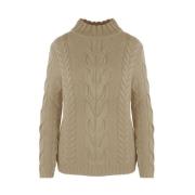 Malo Brun Ull Turtleneck Tröja med Kabelstickad Broderi Brown, Dam