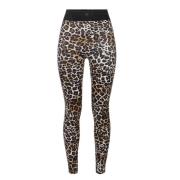 Elisabetta Franchi Animalier Slim Fit Shiny Lycra Leggings Brown, Dam