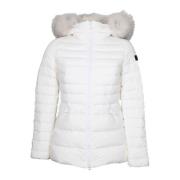 Peuterey Vit Quiltad Nylon Dunjacka med Rävpäls Huva White, Dam