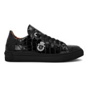 Billionaire Svarta Läder Sneakers Casual Trainers Black, Herr