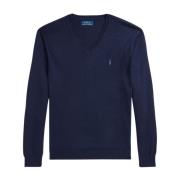 Polo Ralph Lauren Slim-Fit Tvättbar Ull V-ringad Tröja Blue, Herr