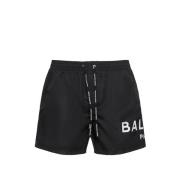 Balmain Logo Tech Badshorts i Svart Black, Herr