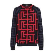 Balmain Monogram Multifärgad Ull Linne Hoodie Multicolor, Herr