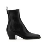 Fendi Svarta läder ankelboots med FF-logotyp Black, Dam