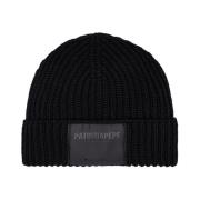 Patrizia Pepe Svart Ull Ribbstickad Beanie Mössa Black, Dam