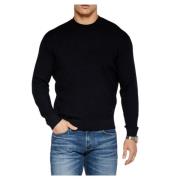 Emporio Armani Blå Tröja med Ribbad Crew Neck Blue, Herr