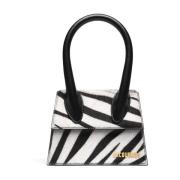 Jacquemus Zebra Print Läder Axelväska Black, Dam