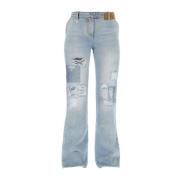 Palm Angels Patchwork Distressed Straight Leg Jeans Blue, Dam