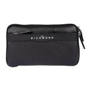 John Richmond Svart Läder Zip Around Pochette Väska Black, Dam