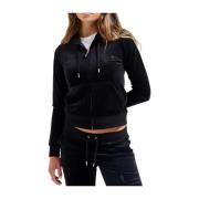 Juicy Couture Svart Velour Zip Hoodie med Juvel Detalj Black, Dam