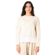 Max Mara Weekend Ecru Asymmetrisk Stickad Topp med Vid Halsringning Be...