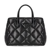 Emporio Armani Svart Quiltad Handväska med Örnelogo Black, Dam