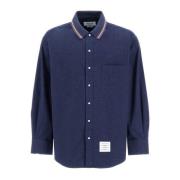 Thom Browne Oversized Flanellskjorta med Tricolor Band Blue, Herr