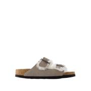 Birkenstock Grå Shearling Sandaler - Läder - Slip-on Gray, Dam