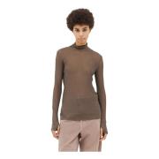 Lemaire Räfflad High Neck Top Brown, Dam