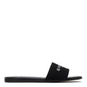 Givenchy Svarta Canvas Slide Sandaler med Logotyp Black, Dam