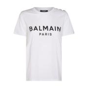 Balmain Vit Bomull T-shirt med Logotyptryck White, Dam