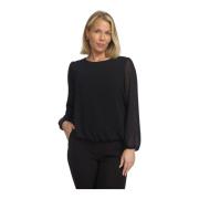 2-Biz Elegant Svart prickig blus Black, Dam