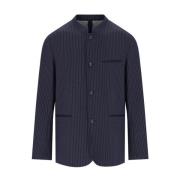 Emporio Armani Marinblå Pinstripe Mandarin Krage Jacka Blue, Herr