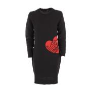 Love Moschino Elegant Stickad Klnning med Hjrnmnster Black, Dam