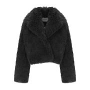 Stand Studio Svart Faux Fur Crop Jacka Black, Dam