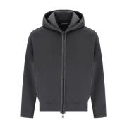 Emporio Armani Grå Ribbstickad Hoodie med Dragkedja Gray, Herr