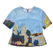 Munthe Blå Flowy Top med Ruffle Hem Blue, Dam