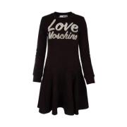 Love Moschino Bomullsklänning med Sammet Logo Black, Dam