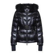 Moncler Svart Quiltad Dunjacka med Fuskpälskant Black, Dam