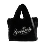 MC2 Saint Barth Svart faux-fur axelväska med logotyp Black, Dam