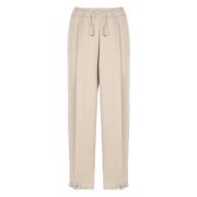 Herno Beige Satinbyxor med Dragsko Beige, Dam