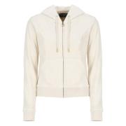 Juicy Couture Ivory Bomullshoodie med Logodragkedja Beige, Dam