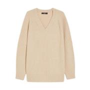 Max Mara Weekend V-ringad Stickad Tröja i Ull/Kashmir Blandning Beige,...