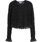 Loveshackfancy Broderad Spets Crop Cardigan Black, Dam