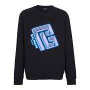 Balmain Sweatshirt med neon logo print Black, Herr