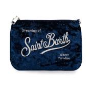 MC2 Saint Barth Blå Sammet Clutch med Strass Blue, Dam