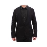 Dolce & Gabbana Svart Enkelknäppt Sidensblazer Black, Herr