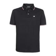 Emporio Armani Marinblå kortärmad pique polo med mikro örn brodyr Blac...