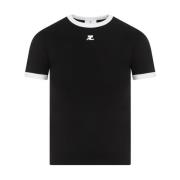 Courrèges Svart T-shirt med Bumpy Kontrastdesign Black, Dam