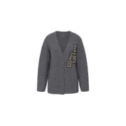 Elisabetta Franchi Grå Ull Cardigan med Logopatch Gray, Dam