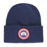 Canada Goose Blå Ull Beanie Mössa Ribbat Mönster Blue, Herr