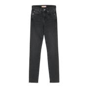 7 For All Mankind Svarta Denim Jeans Hög Midja Slim Fit Black, Dam