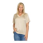 2-Biz Champagne Blus med Volangdetaljer Beige, Dam