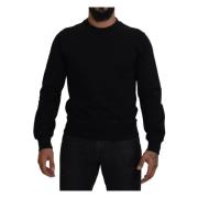 Dolce & Gabbana Svart bomull crew neck pullover tröja Black, Herr