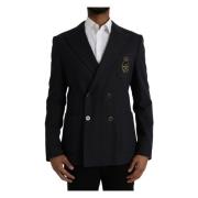 Dolce & Gabbana Marin Crown Bee Dubbelknäppt Blazer Blue, Herr