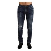 Dolce & Gabbana Stiliga Mörkblå Skinny Jeans Blue, Herr