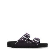 Birkenstock Lila Mocka Dubbel Spänne Sandaler Purple, Dam