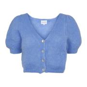 American Dreams Himmelblå Cropped Cardigan V-ringning Blue, Dam