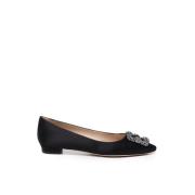 Manolo Blahnik Svarta Satinpumps med Kristallspänne Black, Dam